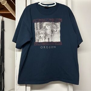 Vintage Bay Side Oregon Navy Shirt Aztec Artic Wolves Graphic Size 2XL
